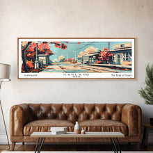 Load image into Gallery viewer, Garland Texas Panoramic Painting, Mid Century Modern Framed Canvas Print, Retro Pop Art Travel Poster, Wall Art, Home Decor, Office Art
