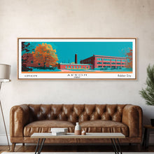 Carregar imagem no visualizador da galeria, Akron Ohio Panoramic Painting, Mid Century Modern Framed Canvas Print, Retro Pop Art Travel Poster, Living Room Wall Art Decor, City Art
