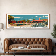 Carregar imagem no visualizador da galeria, Albuquerque New Mexico Panoramic Painting, Mid Century Modern Framed Canvas Print, Retro Pop Art Travel Poster, Home Decor, City Print
