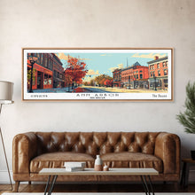Carregar imagem no visualizador da galeria, Ann Arbor Michigan Panoramic Painting, Mid Century Modern Framed Canvas Print, Retro Pop Art Travel Poster, Office Art, City Print
