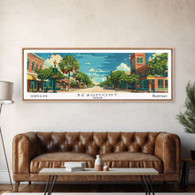 Carregar imagem no visualizador da galeria, Beaumont Texas Panoramic Painting, Mid Century Modern Framed Canvas Print, Retro Pop Art Travel Poster, Living Room Wall Art, City Print
