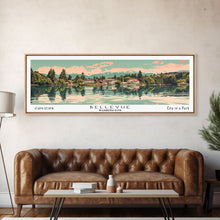 Cargar imagen en el visor de la galería, Bellevue Washington Panoramic Painting, Mid Century Modern Framed Canvas Print, Retro Pop Art Travel Poster, Office Wall Art, City Print
