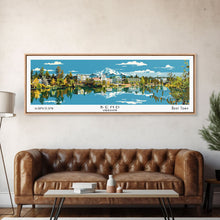 Load image into Gallery viewer, Bend Oregon Panoramic Painting, Mid Century Modern Framed Canvas Print, Retro Pop Art Travel Poster, City Wall Art Decor, Office Art
