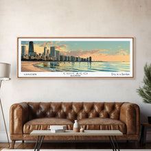 Cargar imagen en el visor de la galería, Chicago Florida Panoramic Painting, Mid Century Modern Framed Canvas Print, Retro Pop Art Travel Poster, Living Room Wall Art, City Art
