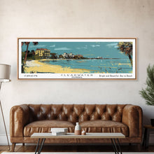Cargar imagen en el visor de la galería, Clearwater Florida Panoramic Painting, Mid Century Modern Framed Canvas Print, Retro Pop Art Travel Poster, Home Decor, City Art

