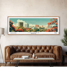 Load image into Gallery viewer, Columbia Missouri Panoramic Wall Art, Mid Century Modern Framed Canvas Print, Retro Pop Art Travel Poster, City Home Decor, Office Wall Art
