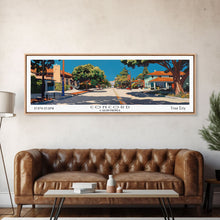 Cargar imagen en el visor de la galería, Concord California Panoramic Painting, Mid Century Modern Framed Canvas Print, Retro Pop Art Travel Poster, City Wall Decor, Office Decor
