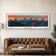 Load image into Gallery viewer, Durham North Carolina Panoramic Painting, Mid Century Modern Framed Canvas Print, Retro Pop Art Travel Poster, City Wall Art, Office Decor
