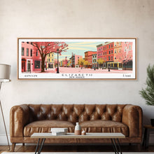 Load image into Gallery viewer, Elizabeth New Jersey Panoramic Wall Art, Mid Century Modern Framed Canvas Print, Retro Pop Art Travel Poster, City Home Decor, Office Art
