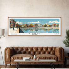 Cargar imagen en el visor de la galería, Fishers Indiana Panoramic Painting, Mid Century Modern Framed Canvas Print, Retro Pop Art Travel Poster, Home Wall Decor
