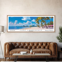 Carregar imagem no visualizador da galeria, Fort Lauderdale Florida Panoramic Painting, Mid Century Modern Framed Canvas Print, Retro Pop Art Travel Poster, City Wall Art
