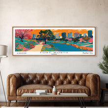 Load image into Gallery viewer, Fort Worth Texas Panoramic Painting, Mid Century Modern Framed Canvas Print, Retro Pop Art Travel Poster, Office Wall Decor
