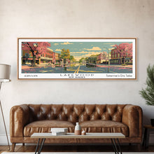 Load image into Gallery viewer, Lakewood New Jersey Panoramic Wall Art, Mid Century Modern Framed Canvas Print, Retro Pop Art Travel Poster, Living Room Art
