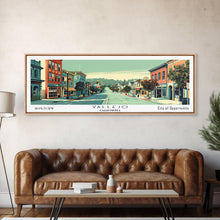 Load image into Gallery viewer, Vallejo California Panoramic Art, Mid Century Modern Framed Canvas Print, Retro Pop Art Travel Poster, City Print, Living Room Wall Decor
