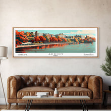 Carregar imagem no visualizador da galeria, Akron Ohio Panoramic Painting, Framed Canvas Print, Mid Century Modern Wall Art, Retro Pop Art Travel Poster, Living Room Decor, City Art
