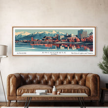 Carregar imagem no visualizador da galeria, Anchorage Alabama Panoramic Painting, Framed Canvas Print, Mid Century Modern Wall Art, Retro Pop Art Travel Poster, Living Room Decor, City Art
