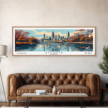 Carregar imagem no visualizador da galeria, Atlanta Georgia Panoramic Painting, Framed Canvas Print, Mid Century Modern Wall Art, Retro Pop Art Travel Poster, Home Decor, City Art
