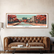 Carregar imagem no visualizador da galeria, Augusta Georgia Panoramic Painting, Framed Canvas Print, Mid Century Modern Wall Art, Retro Pop Art Travel Poster, Living Room Decor, City Art
