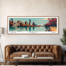 Carregar imagem no visualizador da galeria, Austin Texas Panoramic Painting, Framed Canvas Print, Mid Century Modern Wall Art, Retro Pop Art Travel Poster, Home Decor, City Art
