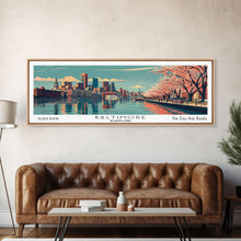 Load image into Gallery viewer, Baltimore Maryland Panoramic Painting, Framed Canvas Print, Mid Century Modern Wall Art, Retro Pop Art Travel Poster, Home Decor, City Art
