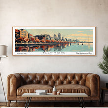 Load image into Gallery viewer, Baltimore Maryland Panoramic Painting, Framed Canvas Print, Mid Century Modern Wall Art, Retro Pop Art Travel Poster, Office Decor, City Art
