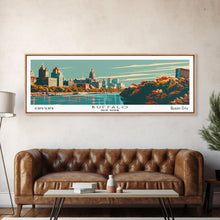 Carregar imagem no visualizador da galeria, Buffalo New York Panoramic Painting, Framed Canvas Print, Mid Century Modern Wall Art, Retro Pop Art Travel Poster, Office Decor, City Art
