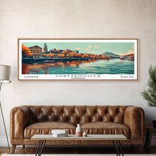 Cargar imagen en el visor de la galería, Chattanooga Tennessee Panoramic Painting, Framed Canvas Print, Mid Century Modern Wall Art, Retro Pop Art Travel Poster, Office Decor, City Art
