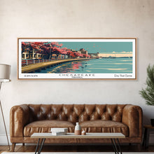 Cargar imagen en el visor de la galería, Chesapeake Virginia Panoramic Painting, Framed Canvas Print, Mid Century Modern Wall Art, Retro Pop Art Travel Poster, Living Room Decor, City Art
