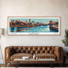 Load image into Gallery viewer, Durham North Carolina Panoramic Painting, Framed Canvas Print, Mid Century Modern Wall Art, Retro Pop Art Travel Poster, Home Decor, City Art
