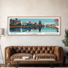 Load image into Gallery viewer, Elk Grove California Panoramic Painting, Framed Canvas Print, Mid Century Modern Wall Art, Retro Pop Art Travel Poster, Living Room Decor, City Art
