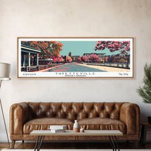 Carregar imagem no visualizador da galeria, Fayetteville North Carolina Panoramic Painting, Framed Canvas Print, Mid Century Modern Wall Art, Retro Pop Art Travel Poster, Home Decor, City Art
