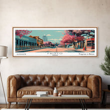 Carregar imagem no visualizador da galeria, Frisco Texas Panoramic Painting, Framed Canvas Print, Mid Century Modern Wall Art, Retro Pop Art Travel Poster, Office Decor, City Art
