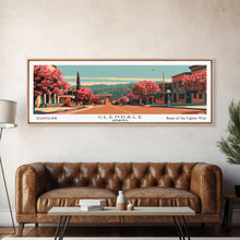 Carregar imagem no visualizador da galeria, Glendale Arizona Panoramic Wall Art, Framed Canvas Print, Mid Century Modern Style, Retro Pop Art Travel Poster, Living Room Art, Home Decor, Cityscape
