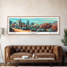 Load image into Gallery viewer, Phoenix Arizona Panoramic View, Mid Century Modern Framed Canvas Print, Retro Pop Art Travel Poster, Living Room Wall Decor
