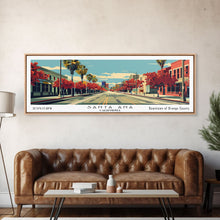 Cargar imagen en el visor de la galería, Santa Ana California Panoramic Wall Art, Mid Century Modern Framed Canvas Print, Retro Pop Art Cityscape, Travel Poster, Living Room Decor
