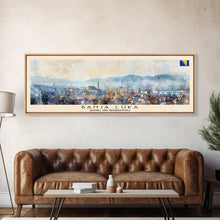 Load image into Gallery viewer, Banja Luka Bosnia Panoramic Travel Poster, Framed Canvas Print or Metal Wall Art, Travel Art, Home Decor, Panoramic Painting, Midcentury Art
