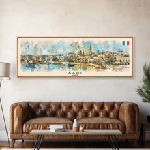 Load image into Gallery viewer, Bari Italy Panoramic Travel Poster, Framed Canvas Print or Metal Wall Art, Travel Art, Home Decor, Panoramic Painting, Midcentury Art
