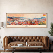 Cargar imagen en el visor de la galería, Bilbao Spain Wall Art, Panoramic Travel Poster, Panoramic Framed Canvas Print, City Wall Art, Wall Hanging Home Decor, Travel Art

