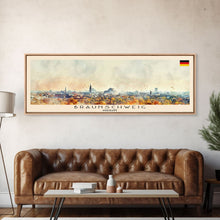 Load image into Gallery viewer, Braunschweig Germany Travel Art, City Art, Framed Canvas Print or Metal Wall Art, Europe Travel Poster, Panoramic Wall Art, Extra Wide Wall Art
