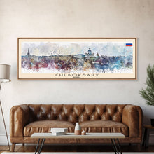 Cargar imagen en el visor de la galería, Cheboksary Russia Travel Art, City Art, Framed Canvas Print or Metal Wall Art, Europe Travel Poster, Panoramic Wall Art, Extra Wide Wall Art
