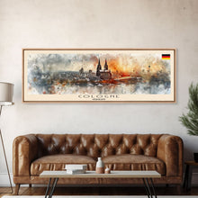 Load image into Gallery viewer, Cologne Germany Panoramic Travel Poster, Framed Canvas Print or Metal Wall Art, Travel Art, Home Decor, Panoramic Painting, Midcentury Art
