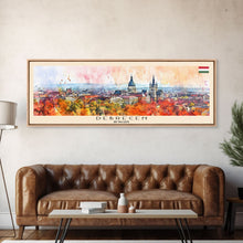 Load image into Gallery viewer, Debrecen Hungary Panoramic Travel Poster, Framed Canvas Print or Metal Wall Art, Travel Art, Home Decor, Panoramic Painting, Midcentury Art
