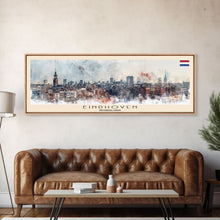 Load image into Gallery viewer, Eindhoven Netherlands Panoramic Travel Poster, Framed Canvas Print or Metal Wall Art, Travel Art, Home Decor, Panoramic Painting, Midcentury Art
