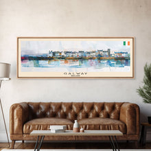Carregar imagem no visualizador da galeria, Galway Ireland Panoramic Travel Poster, Framed Canvas Print or Metal Wall Art, Travel Art, Home Decor, Panoramic Painting, Midcentury Art
