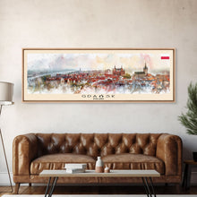 Load image into Gallery viewer, Gdansk Poland Travel Print Wall Art, Panoramic City Art, Travel Art, Wall Decor, Vacation Gift, Framed Canvas Print Or Metal Art
