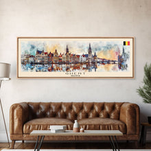 Load image into Gallery viewer, Ghent Belgium Wall Art, Panoramic Travel Poster, Panoramic Framed Canvas Print, City Wall Art, Wall Hanging Home Decor, Travel Art
