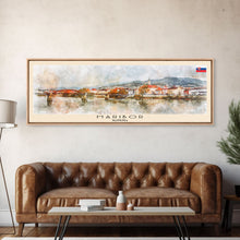 Load image into Gallery viewer, Maribor Slovenia Panoramic Travel Poster, Framed Canvas Print or Metal Wall Art, Travel Art, Home Decor, Panoramic Painting, Midcentury Art
