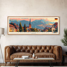 Load image into Gallery viewer, Freiburg Germany Panoramic Travel Poster, Framed Canvas Print or Metal Wall Art, Travel Art, Home Decor, Panoramic Painting, Midcentury Art
