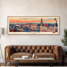 Carregar imagem no visualizador da galeria, Antwerp Belgium Wall Art, Panoramic Travel Poster, Panoramic Framed Canvas Print, City Wall Art, Wall Hanging Home Decor, Travel Art
