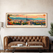 Load image into Gallery viewer, Barcelona Spain Travel Print Wall Art, Panoramic City Art, Travel Art, Wall Decor, Vacation Gift, Framed Canvas Print Or Metal Art
